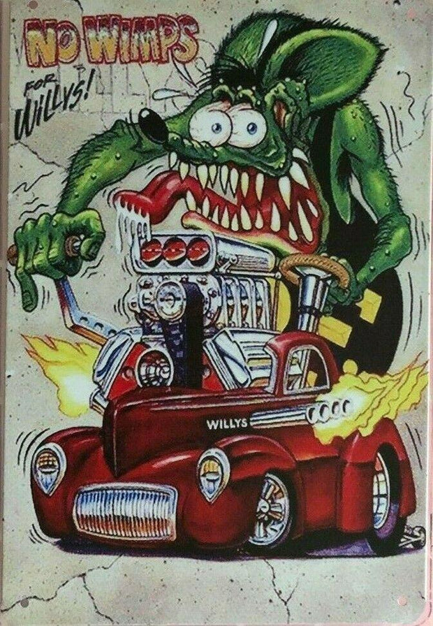 RAT FINK Rustic Look Vintage Metal Tin Sign MAN CAVE Shed Garage and Bar Sign
