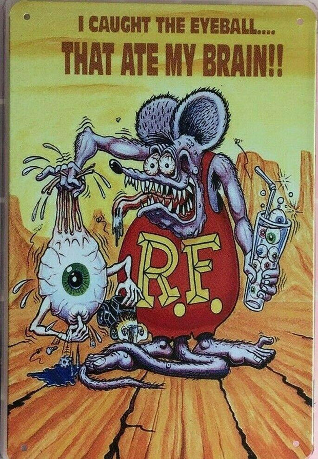 RAT FINK Rustic Look Vintage Metal Tin Sign MAN CAVE Shed Garage and Bar Sign