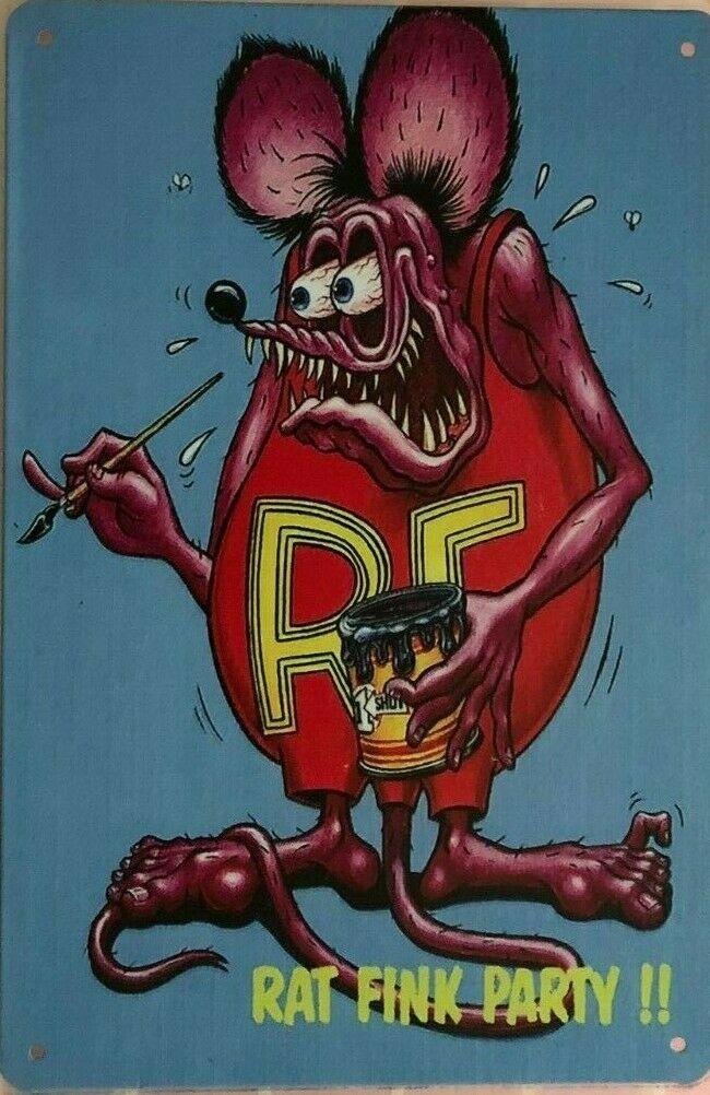 RAT FINK Rustic Look Vintage Metal Tin Sign MAN CAVE Shed Garage and B
