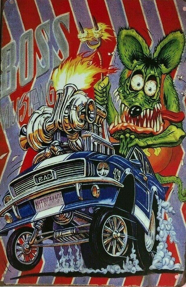 RAT FINK Rustic Look Vintage Metal Tin Sign MAN CAVE Shed Garage and Bar Sign