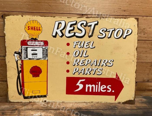 SHELL REST STOP 60x40 CM Sign | Screen Printed By AUSTRALIAN COMPANY