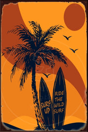 RIDE THE WILD SURF Rustic Look Vintage Shed-Garage and Bar Man Cave Tin Metal Sign