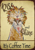 RISE & SHINE COFFEE TIME Retro Rustic Look Vintage Tin Metal Sign Man Cave, Shed-Garage, and Bar
