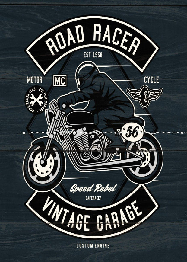 ROAD RACER VINTAGE GARAGE Retro Vintage Look Garage Room Wall Décor Tin Metal Sign Man