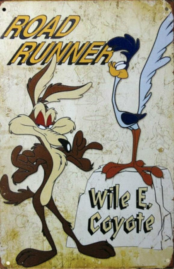 ROAD RUNNER Garage Rustic Look Vintage Tin Signs Man Cave, Shed Bar Sign