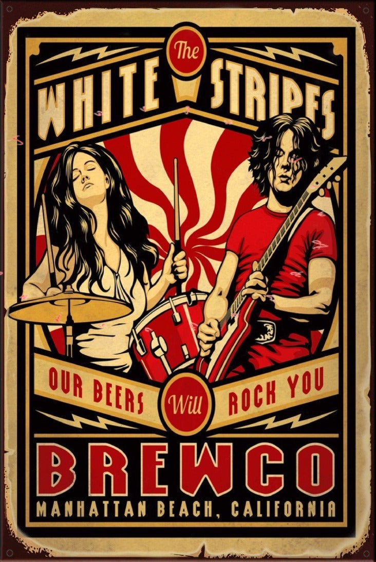 WHITE STRIPES Rustic Look Vintage Shed-Garage and Bar Man Cave Tin Metal Sign