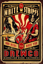 WHITE STRIPES Rustic Look Vintage Shed-Garage and Bar Man Cave Tin Metal Sign