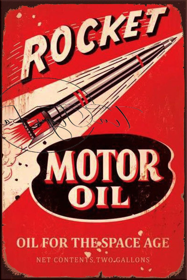 ROCKET MOTOR OIL Retro/ Vintage Tin Metal Sign, Wall Art Home Décor, Shed-Garage, and Bar