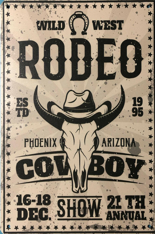 RODEO COWBOYS Garage Rustic Vintage Metal Tin Signs Man Cave, Shed and Bar Sign