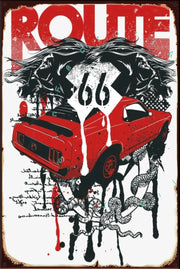 ROUTE 66 Rustic Look Vintage Shed-Garage and Bar Man Cave Tin Metal Sign
