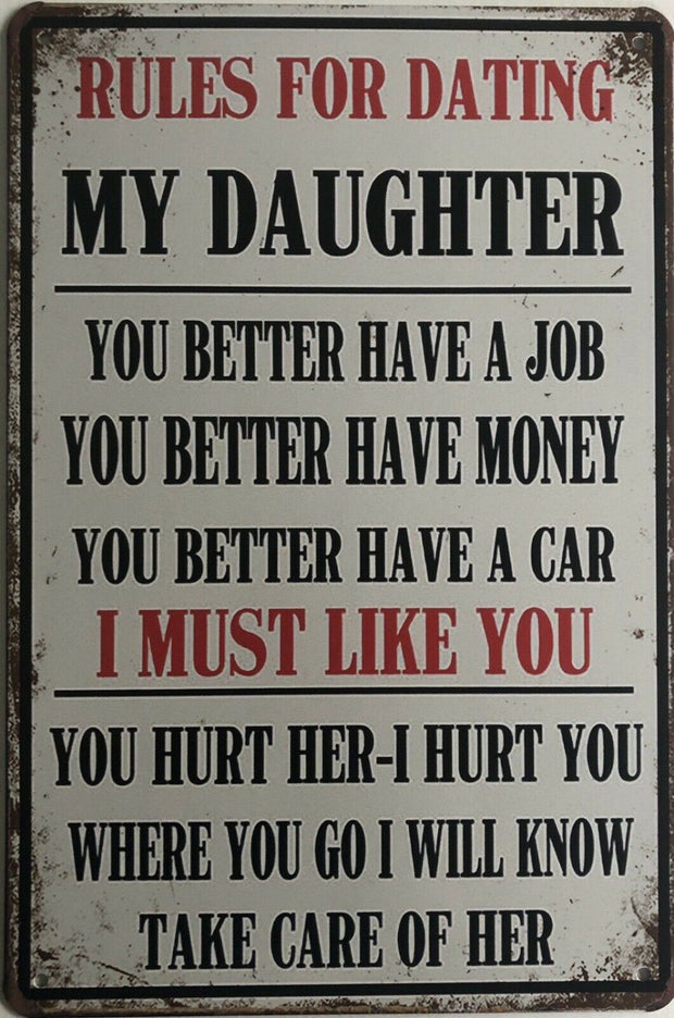 RULES FOR DATING Garage Rustic Vintage Metal Tin Sign Man Cave,Shed and Bar