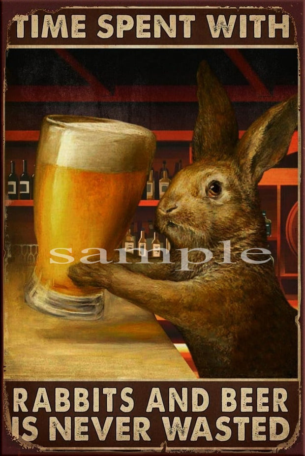 RABBITS AND BEER Retro/ Vintage Wall Home Décor, Shed-Garage and Bar Tin Metal Sign