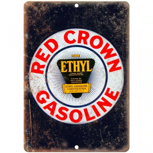 Red Crown Ethyl Gasoline tin metal sign MAN CAVE