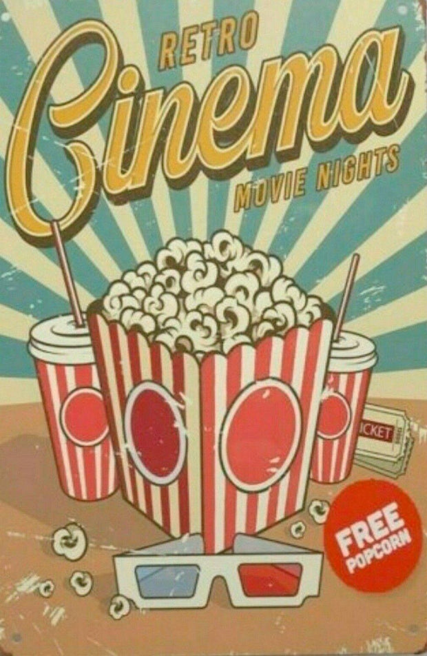 Retro Cinema Movie Nights tin metal sign MAN CAVE brand new