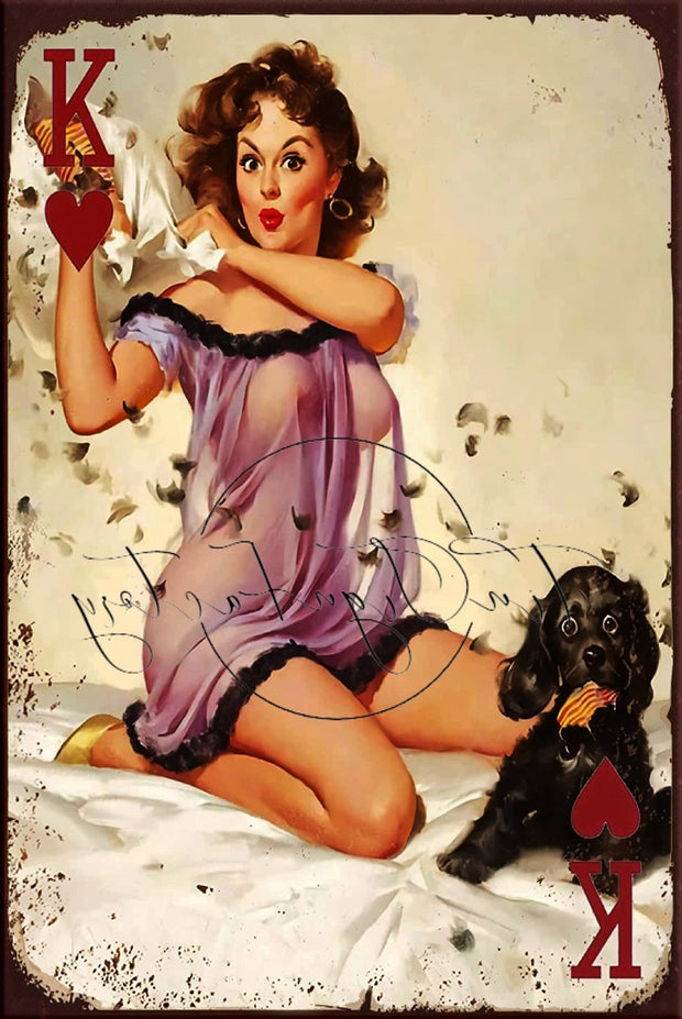 REY DE CORAZONES Retro/ Vintage Tin Metal Sign Man Cave, Wall Home Décor, Shed-Garage, and Bar