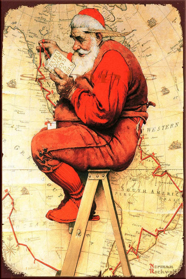 ROCKWELL SANTA Retro/ Vintage Wall Home Décor, Shed-Garage and Bar Tin Metal Sign