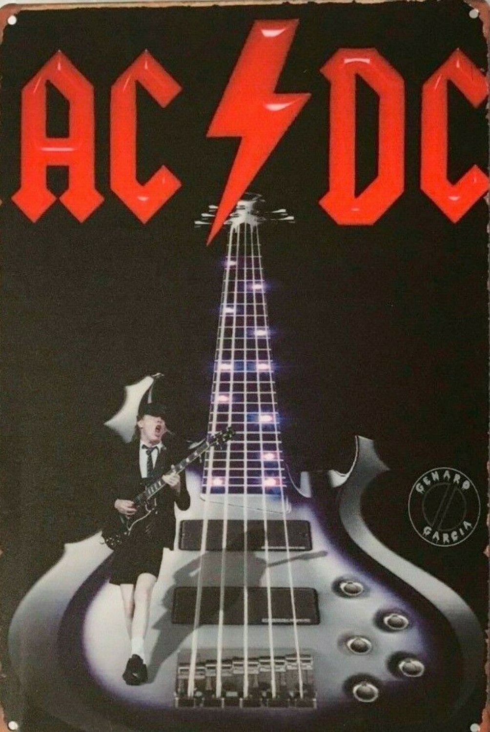 Rustic ACDC Guitar new tin metal sign MAN CAVE - Tin Sign Factory Australia