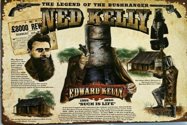 Rustic Ned Kelly Wanted reward Poster new tin metal sign MAN CAVE