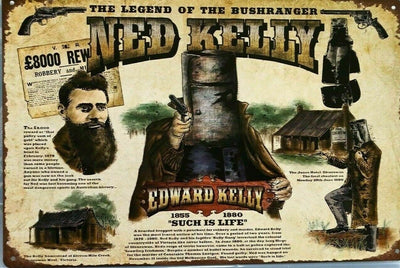 Rustic Ned Kelly Wanted Poster new tin metal sign MAN CAVE