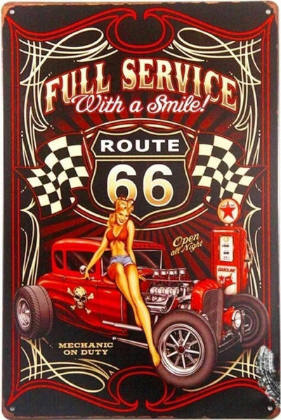Rustic Route 66 Full Service new tin metal sign MAN CAVE