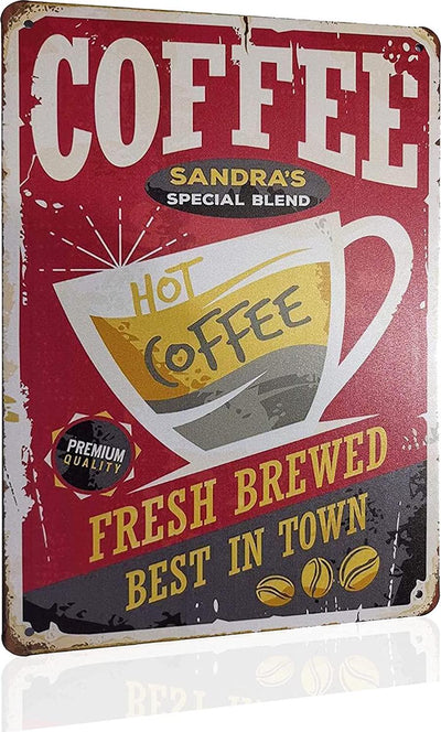 SACOINK Coffee Tin Signs,Fresh Brewed Coffee Best in Town Vintage Metal Tin Sign for Men Women,Wall Decor for Bars,Restaurants,Cafes Pubs,12x8 Inch