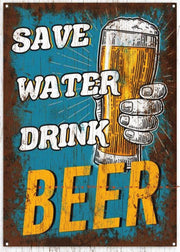 SAVE WATER DRINK BEER Tin Metal Sign Man Cave, Shed-Garage & Bar Sign