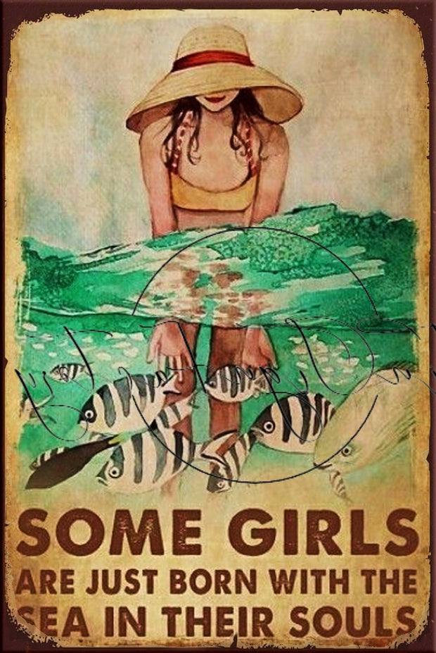 SEA IN THE SOULS Retro/ Vintage Tin Metal Sign Man Cave, Wall Home Décor, Shed-Garage, and Bar