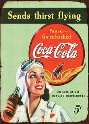 SEND THIRST FLYING Rustic Look Vintage Tin Metal Sign Man Cave, Shed-Garage & Bar