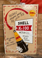 SHELL X-100 MOTOR OIL 60x40 CM Sign | Screen Printed By AUSTRALIAN COMPANY