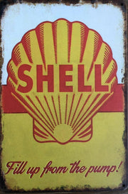 SHELL MOTOR OIL Rustic Vintage Look Metal Tin Sign Man Cave,Garage,Shed and Bar