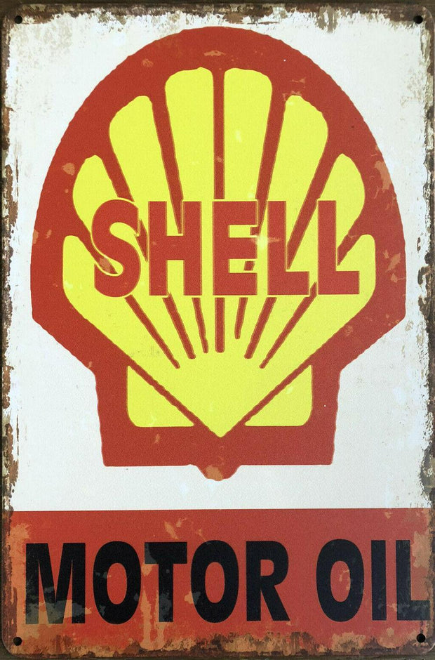 SHELL MOTOR OIL Rustic Vintage Look Metal Tin Sign Man Cave,Garage,Shed and Bar