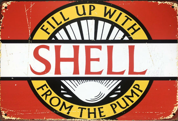 SHELL MOTOR OIL Rustic Vintage Look Metal Tin Sign Man Cave,Garage,Shed and Bar