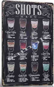 SHOTS MENU Retro/ Vintage Home Restaurant Décor, Shed-Garage and Bar Tin Metal Sign