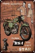 THE NEW BSA 250 O.H.V STAR Rustic Retro/Vintage Home Garage Wall Cafe Resto or Bar Tin Metal Sign