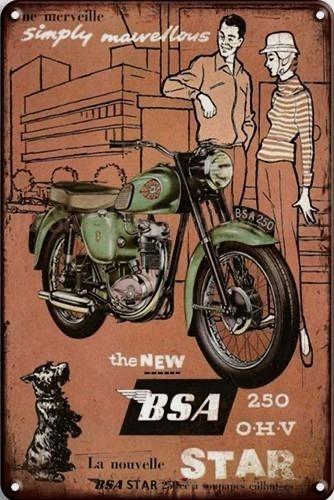 THE NEW BSA 250 O.H.V STAR Rustic Retro/Vintage Home Garage Wall Cafe Resto or Bar Tin Metal Sign