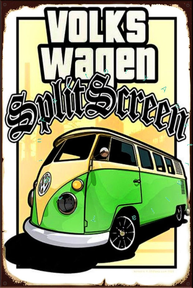 VOLKSWAGEN SPLIT-SCREEN Rustic Look Vintage Shed-Garage and Bar Man Cave Tin Metal Sign