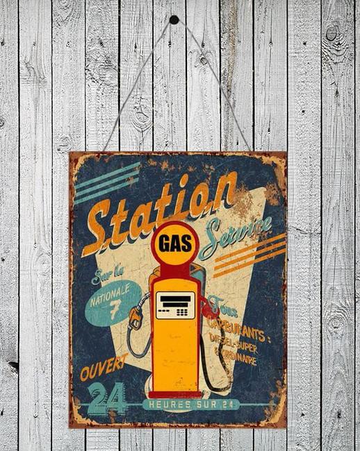 STATION GAS SERVICE Rustic Look Vintage Tin Metal Sign Man Cave, Shed-Garage and Bar