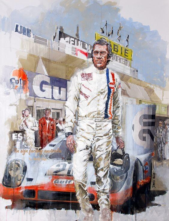 STEVE MCQUEEN'S RACING PORTRAIT Rustic Look Vintage Tin Metal Sign Man Cave, Shed-Garage, and Bar