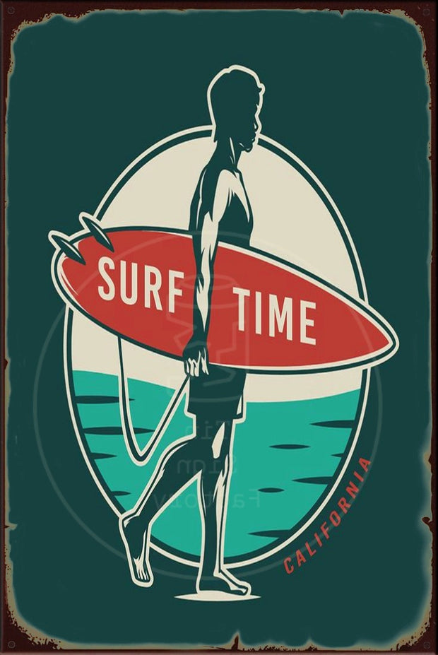 SURF TIME Rustic Look Vintage Shed-Garage and Bar Man Cave Tin Metal Sign