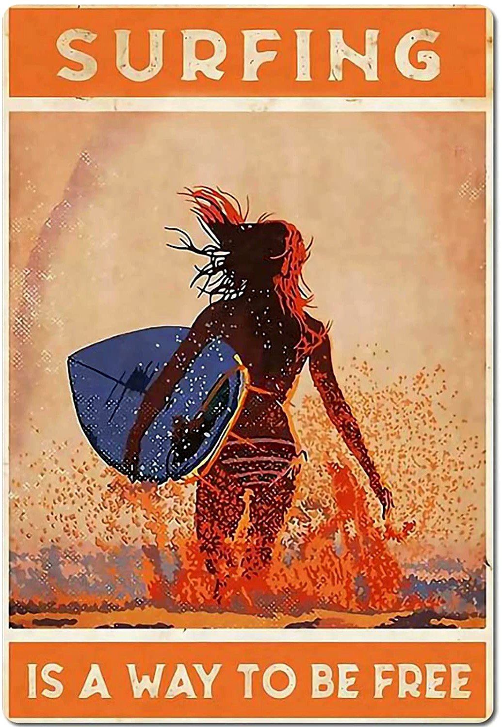 SURFING IS A WAY TO BE FREE Retro/ Vintage Tin Metal Sign Man Cave, Wall Home Decor, Shed-Garage, and Bar