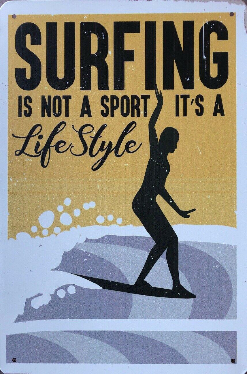 SURFING Rustic Look Vintage Metal Tin Signs Man Cave, Shed and Bar Sign - Tin Sign Factory Australia