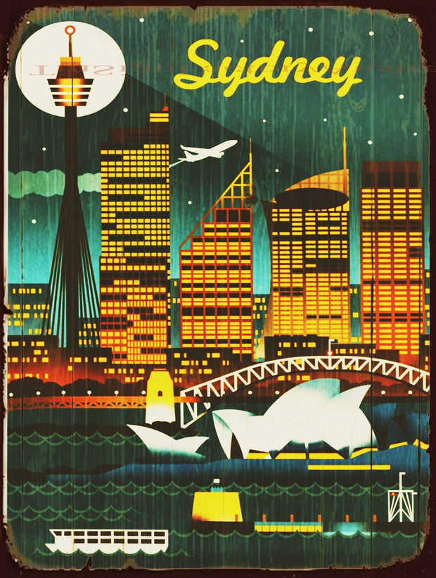 SYDNEY SKYLINE Vintage Retro Rustic Wall Decorative Plaques Retro Metal Tin Sign