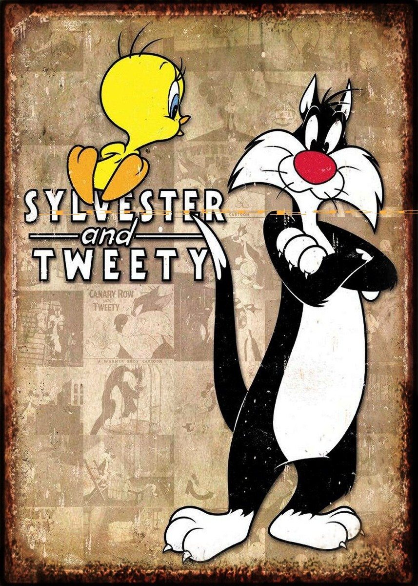 SYLVESTER AND TWEETY Retro/ Vintage Tin Metal Sign Man Cave, Wall Home Decor, Shed-Garage, and Bar