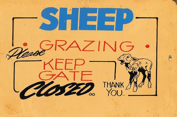 Sheep Grazing keep gate closed  metal sign 20 x 30 cm free postage - TinSignFactoryAustralia