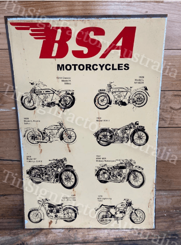 BSA MOTORCYCLES 60x40 CM Sign | Screen Printed By AUSTRALIAN COMPANY