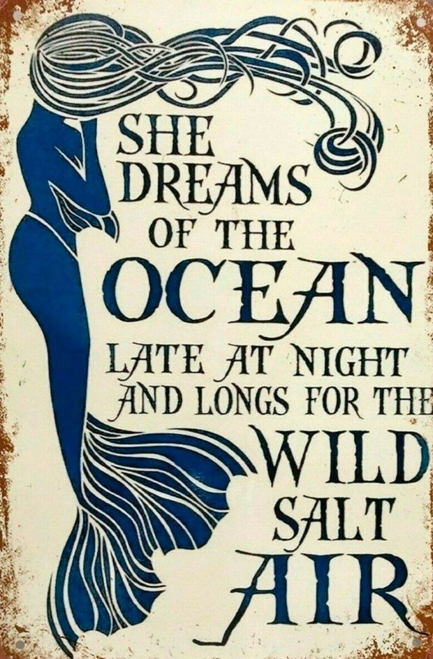 She Dreams Of The Ocean tin metal sign MAN CAVE brand new