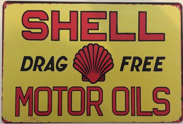 Shell Motor Oil Rustic Look Vintage Metal Tin Signs Man Cave, Shed and Bar Sign