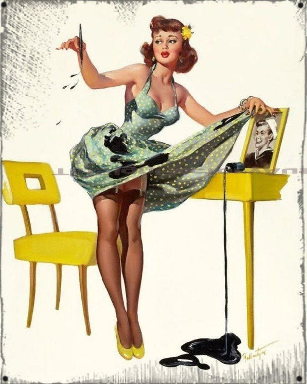 SPILLED INK 1940's PIN UP GIRL Retro/Vintage Garage Home Garage Wall Décor Café Resto Bar Tin Metal Sign