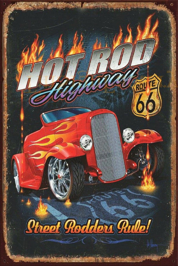 STREET RODDERS RULE Vintage Retro Rustic Garage Wall Man Cave Metal Sign