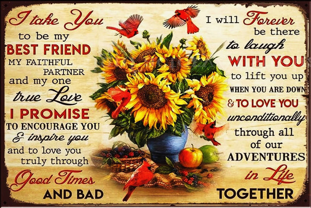 SUNFLOWER & CARDINAL BIRDS Vintage Retro Rustic Décor Man Cave Metal Sign